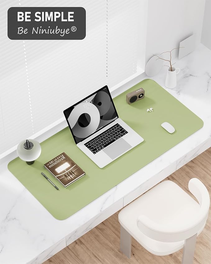 Desk Pad, 23.6" x 13.8" PU Leather Non-Slip Desk Mat Large Mouse Pad for Desktop, Waterproof Laptop Computer Writing Mat for Office, Home, Work, Gaming, Green