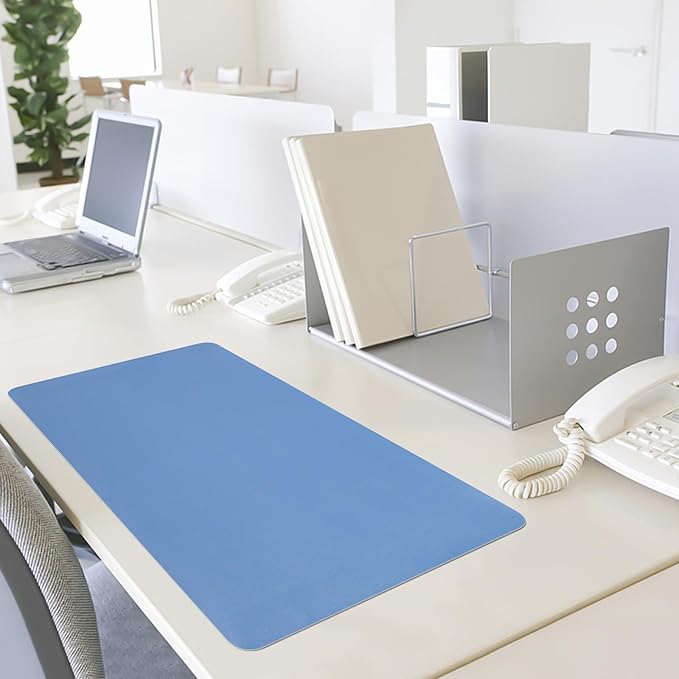 Desk Pad Mat, Leather Desk Mat for Desktop, Blue Computer Mouse Pad Non-Slip, Waterproof Keyboard Mats for Office/Home/Decor, 23.6" x 13.7"