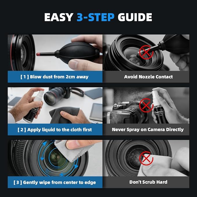 28pcs Camera Cleaning Kit with Storage Case, DSLR & Mirrorless Lens Cleaning Kit for Canon Nikon Sony, Includes 16mm APS-C Sensor Swabs, Air Blower, Cleaning Solution- Travel & Starter Pack - Image 6