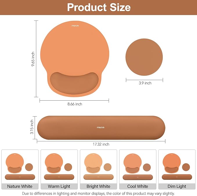 MOSISO Wrist Rest Support for Mouse Pad&Keyboard Set, Circle Curved Ergonomic Mousepad&Coaster Non-Slip Base Home/Office Pain Relief&Easy Typing Pad with Soft Cloth&Silicone Lining, Cosmic Orange