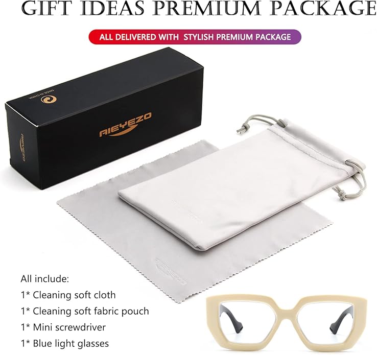 AIEYEZO Thick Frame Blue Light Glasses Men Women, Fashion Square Computer Eyeglass Anti Eyestrain & Prevent Headache