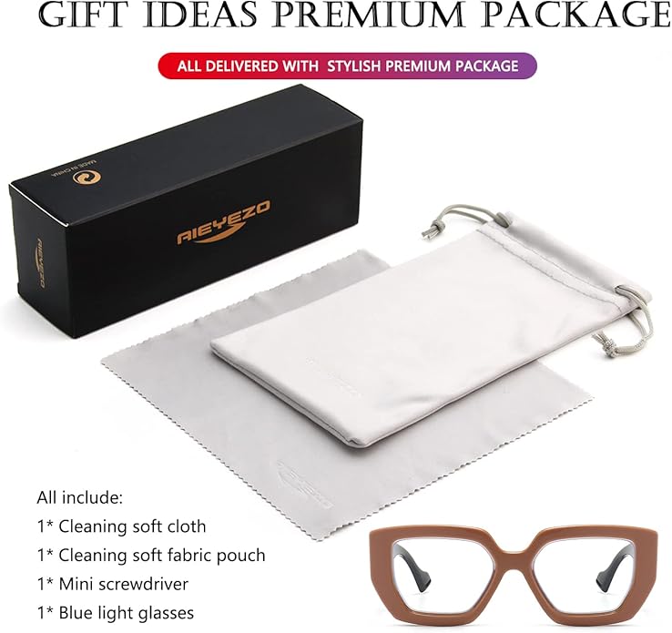 AIEYEZO Thick Frame Blue Light Glasses Men Women, Fashion Square Computer Eyeglass Anti Eyestrain & Prevent Headache