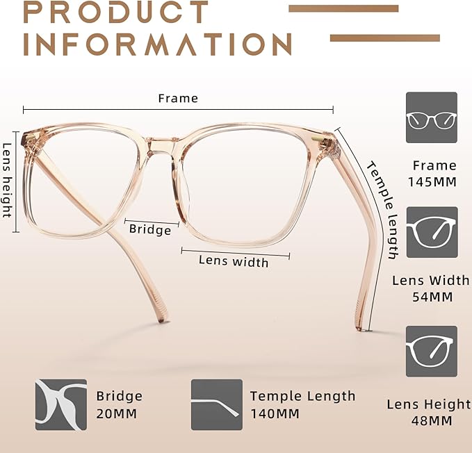 Oversized Square Blue Light Blocking Glasses for Women Men, Anti-Fatigue Computer Monitor Glasses Reduce Eye Strain