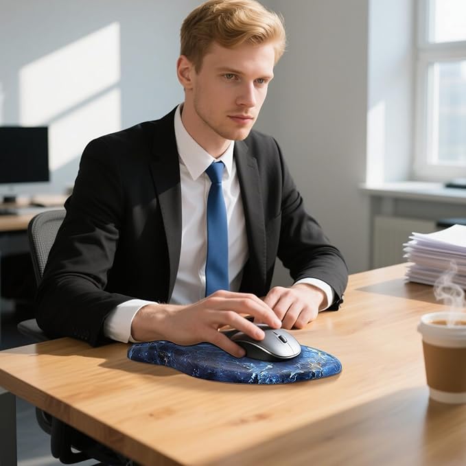 MROCO Ergonomic Mouse Pad with Wrist Support, Wrist Rest Mousepads for Carpal Tunnel Pain Relief, Memory Foam Pad with Massage Bulge and Non-Slip Base for Office, Home, Ocean Marble