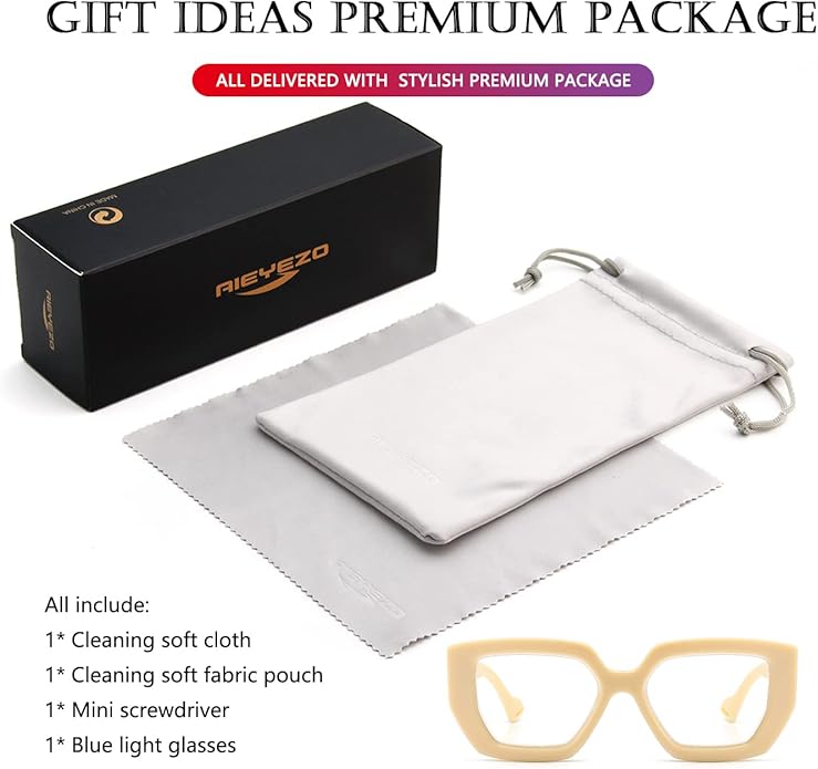 AIEYEZO Thick Frame Blue Light Glasses Men Women, Fashion Square Computer Eyeglass Anti Eyestrain & Prevent Headache