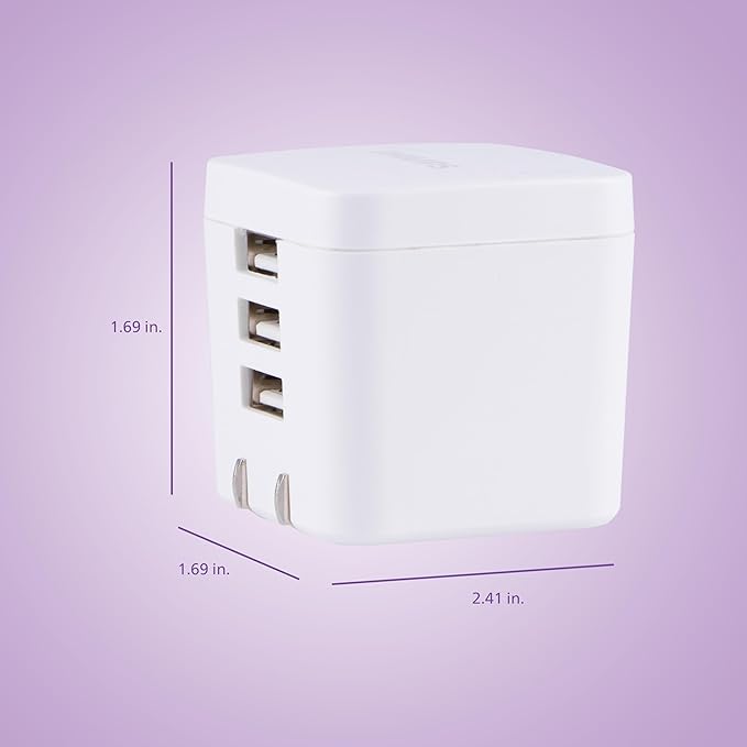 Philips iPhone USB Wall Charger Block, 17W 3-Port USB A Charging Block for iPhone 14, 13, 12 Series, iPad Power Adapter Cube, Foldable Plug Charging Box, DLP2408/37