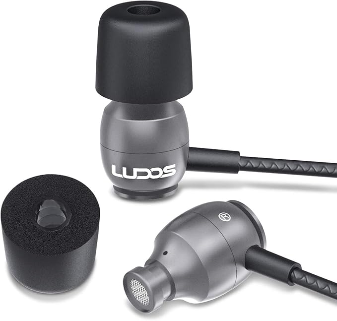 LUDOS Clamor Wired Earbuds in-Ear Headphones, 5 Years Warranty, Earphones with Microphone, Noise Isolating Ear Buds, Memory Foam for iPhone, Samsung, School Students, Kids, Women, Small Ears - Grey