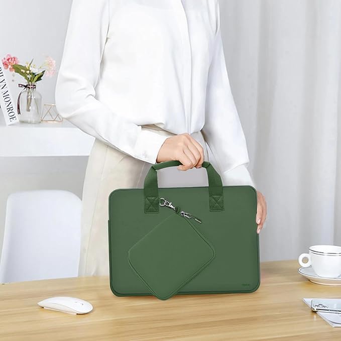 Hseok Laptop Sleeve 13.3-14 inch Case with Small Pouch, Neoprene Computer Bag Compatible with MacBook Neo/Pro 14 M5/M4/M3/M2/M1, Mac Air/Pro 13.3, XPS 14 and Most 13-14 inch Notebooks,Olive Green