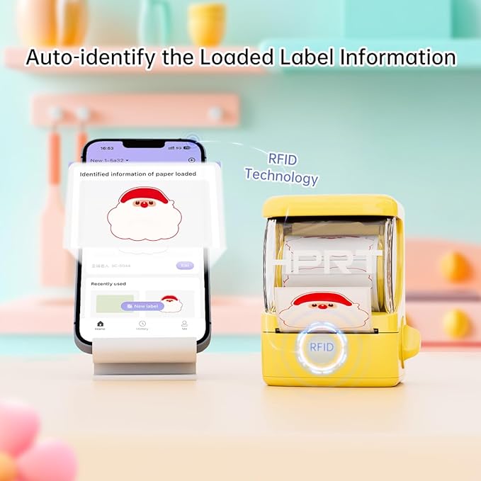HPRT NEW1 Label Printer 2 Inch Portable Inkless Bluetooth Label Maker for Small Business, Home, School, Sticker Printer for Address, Logo, Barcode, Clothing, with Automatic Label Recognition(Yellow)