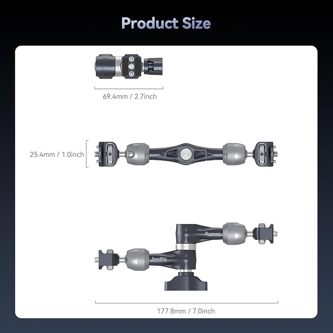 SMALLRIG 7" Rosette Magic Arm, Camera Monitor Mount, Articulating Arm with 1/4"-20 Screws and Anti-Twist Pins, Max Load Capacity 3.5kg Friction Arm, for Cameras, Monitors, LED Lights and Phones - Image 7