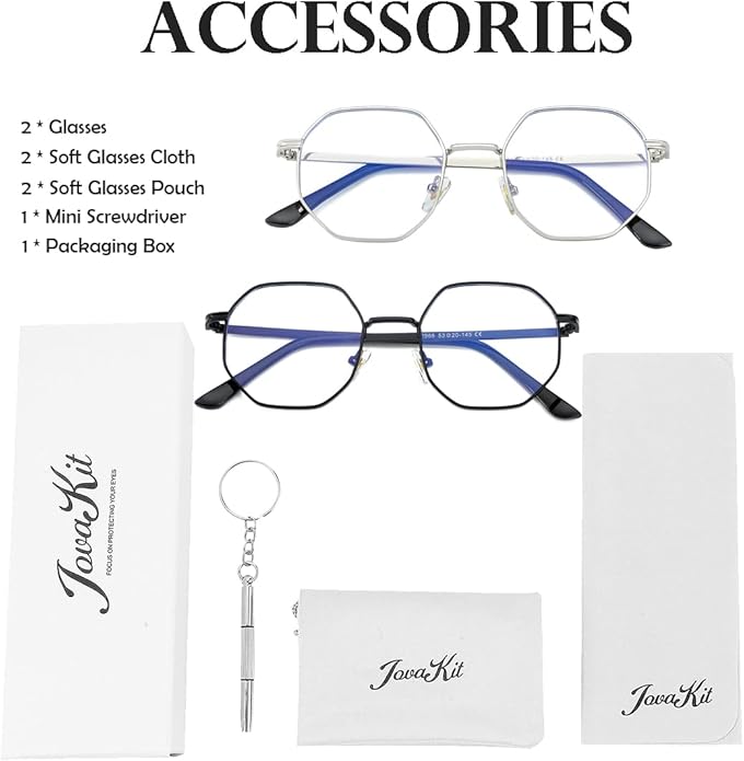 JOVAKIT Polygon Blue Light Blocking Glasses for Women Men Vintage Octagon Square Non-prescription Metal Eyeglasses