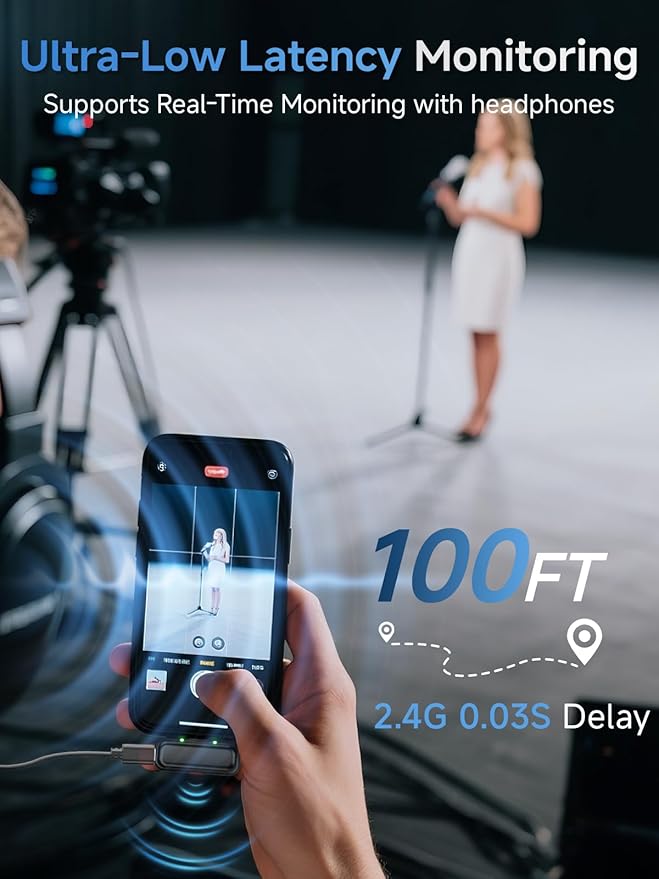Wireless Lavalier Microphone for iPhone 15/16 & Android with USB-C Plug-Play, Mini Microphone with Noise Reduction, 360° Pickup, 36H Charging Case for Video Recording,Live Streaming, YouTube, TikTok
