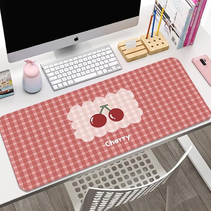 Gaming Mouse Pad 31.5x11.8 inch XL Large Extended Mouse Pad, Big Mousepad Desk Mat for Computer with Non-Slip Rubber Base and Stitched Edge-Checkered Cherry