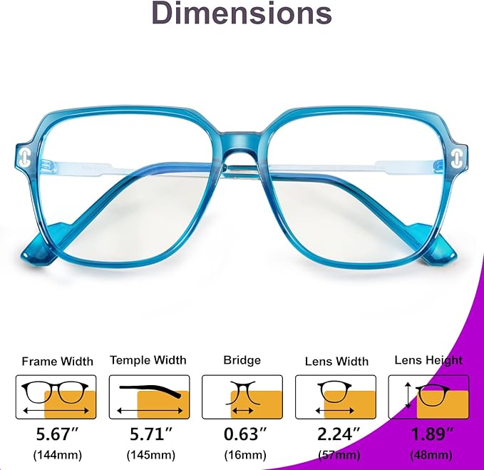 VISOONE Oversized Blue Light Blocking Glasses with Chic Square TR90 Frame and Metal Temple for Women Men REMY