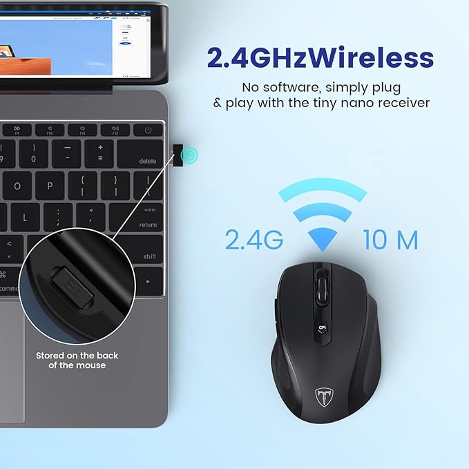 Wireless Mouse, D-09 Computer Mouse USB Cordless Mice for Laptop, Ergo Grips, Lightspeed 5-Level 2400 DPI, 16 Months Battery, Portable for PC Mac Chromebook (2Pack)