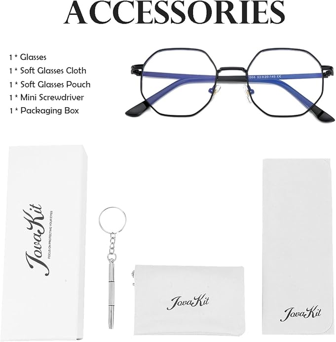 JOVAKIT Polygon Blue Light Blocking Glasses for Women Men Vintage Octagon Square Non-prescription Metal Eyeglasses