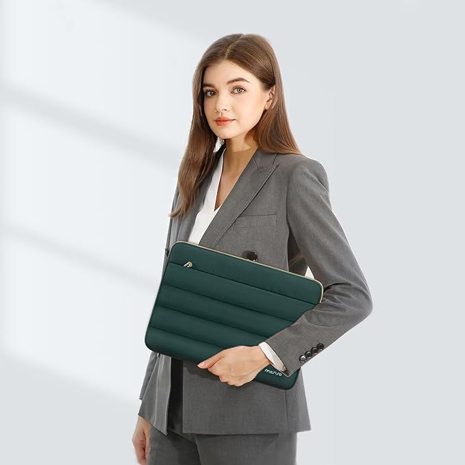 MOSISO Laptop Case 16 inch, 15-15.6 inch Puffy Laptop Sleeve Compatible with MacBook Pro 16 M5 M4 M3 M2 M1, HP Dell ASUS Acer Toshiba Lenovo, Polyester Horizontal Bag with Small Case, Peacock Green