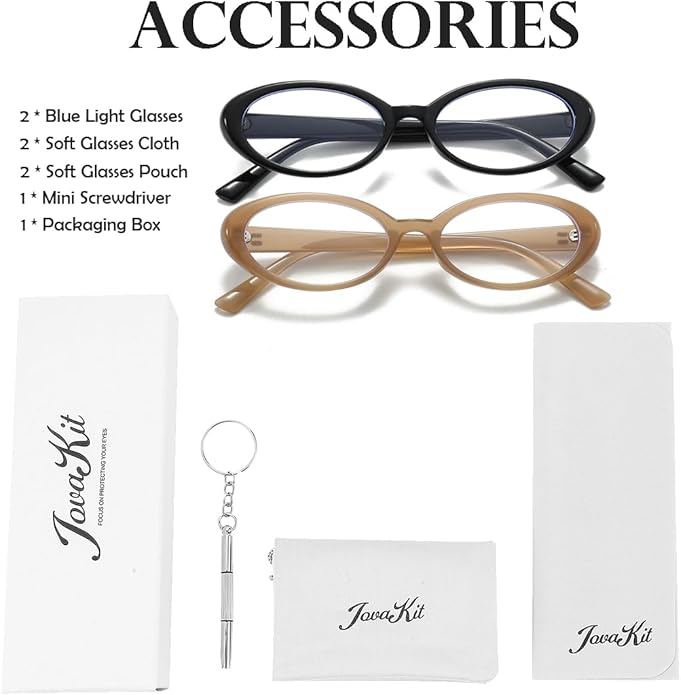 JOVAKIT Oval Blue Light Blocking Glasses for Women Men Vintage Fashion Small 90s Retro Oval Frame Style Eyeglasses