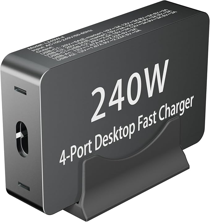 240W USB C Charger Block, 4 Port USB Fast Charging Station 100W Laptop Power Adapter for MacBook, Laptop, Tablet, iPad, iPhone, Cell Phone Multiple Devices Charging Station, Type C Charger