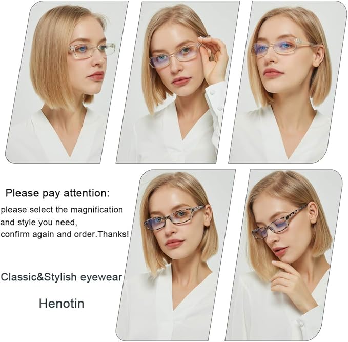 Henotin 5-Pack Reading Glasses Blue Light Blocking Anti Eyestrain Computer Reading Glasses for Women and Men Readers (5 Pairs Mix Color, 4.00)