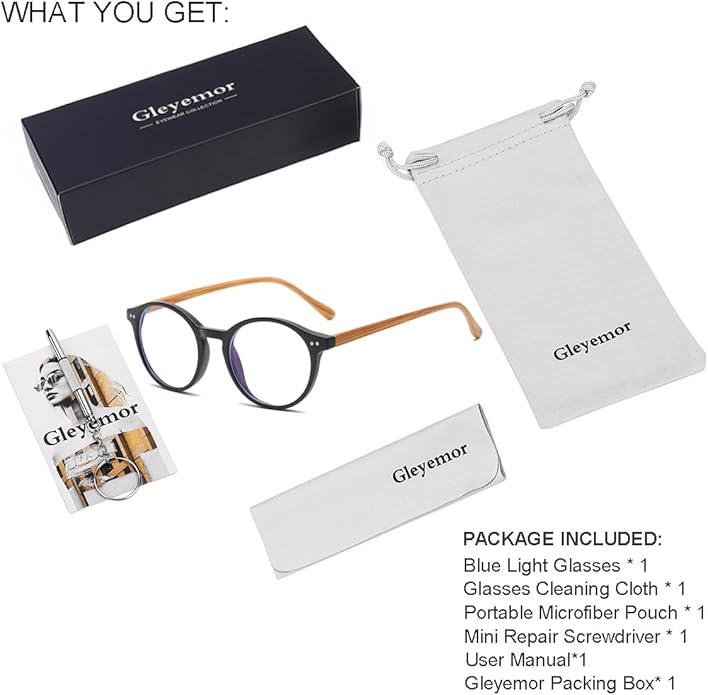 Gleyemor Blue Light Glasses for Men Women, Vintage Round Frame Computer Eyeglasses
