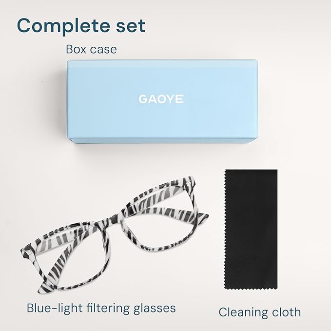 Gaoye Zebra Blue Light Glasses for Computer & Gaming - Anti UV Ray Lenses, Scratch-Resistant & Comfort Fit
