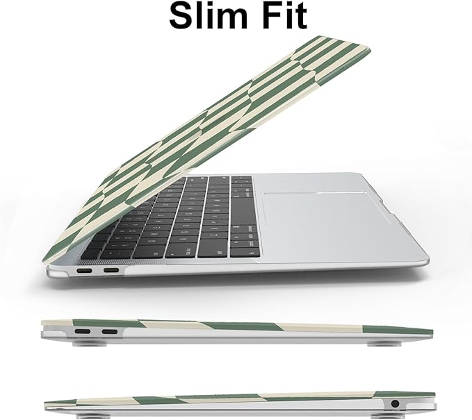 AKIT Compatible with MacBook Air 13 Inch Case M1 2022 2021 2020 2019 2018 A2337 A2179 A1932, Pattern Hard Laptop Shell+Screen Protector+Keyboard Cover for MacBook Air 13.3 Inch, Green Checkerboard