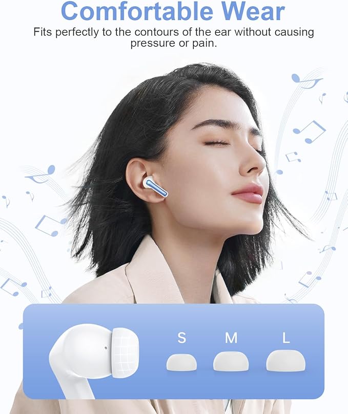 Wireless Earbuds, Bluetooth Ear Buds Headphones, 40H Long Playtime, Stereo Deep Bass, LED Power Display, IP7, Lightweight in Ear Earphone with Mic for iPhone Android Phone