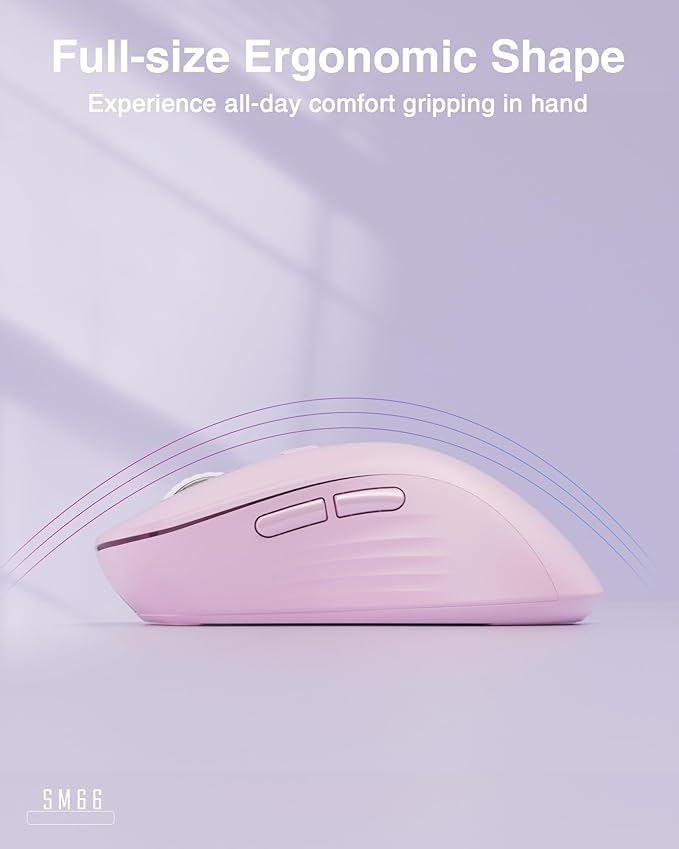 SOLAKAKA SM66 Pink Silent Dual Mode 2.4GHz Wireless Mouse, Adjustable 4200 DPI,Rechargeable Wireless Computer Mouse for PC Mac Laptop, Desktop