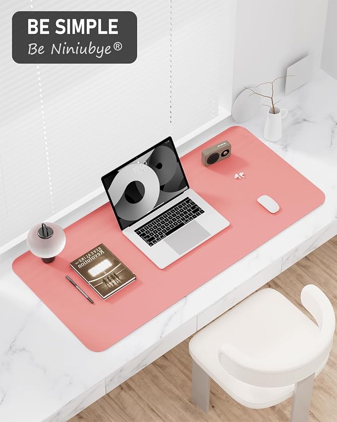 Desk Pad, 23.6" x 13.8" PU Leather Non-Slip Desk Mat Large Mouse Pad for Desktop, Waterproof Laptop Computer Writing Mat for Office, Home, Work, Gaming, Flower Pink