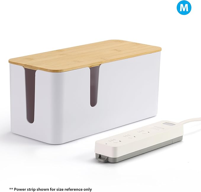 ZhiYo Bamboo Lid Cord Organizer Box, Safe ABS Cable Management Box for TV and Computer, Wood Cover Cord Hider to Hide Wires, Router, USB Hub & Under Desk Power Strip, 1 Pack L13.1 xW5.6 xH5.6 White - Image 8