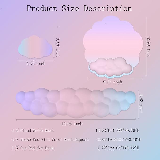 Cloud Keyboard Wrist Rest Mouse Pad with Wrist Rest for Computer Keyboard and Mouse Pad Set Memory Foam Cute Ergonomic Wrist Pad Support for Desk Gaming Home Office Pain Relief Pink Purple Blue