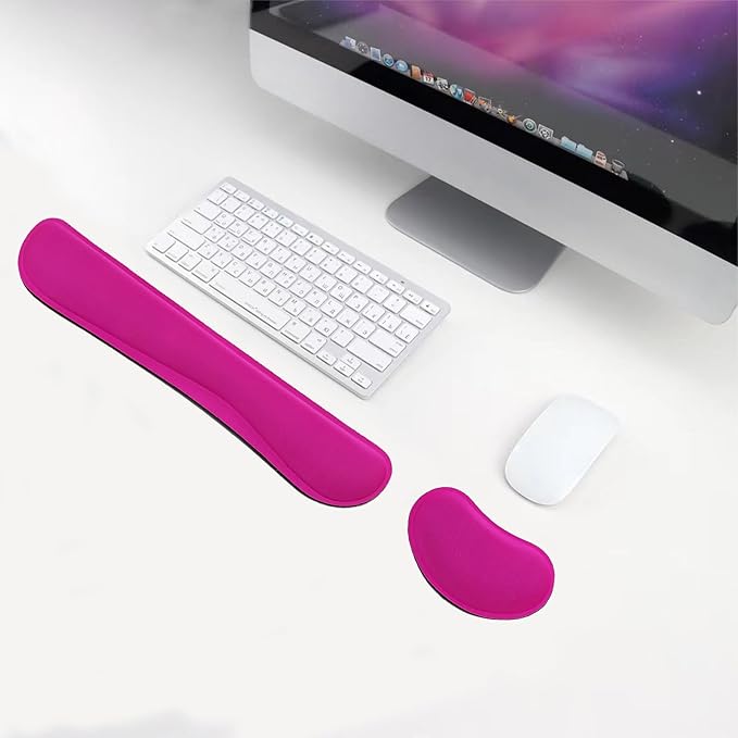 Keyboard Wrist Rest and Mouse Wrist Rest Set - Ergonomic Memory Foam Wrist Cushion - for Wrist Support on Computer, Laptop, Office, Playing Games, Typing Relieves Wrist Pain Rose Red