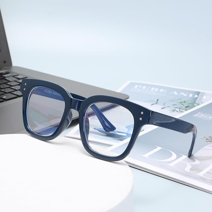 Madison Avenue Blue Light Blocking Glasses for Women Oversized Fashion Blue Light Blocker Anti Eyestrain & UV Protection Computer Eyeglasses (Ink Blue)