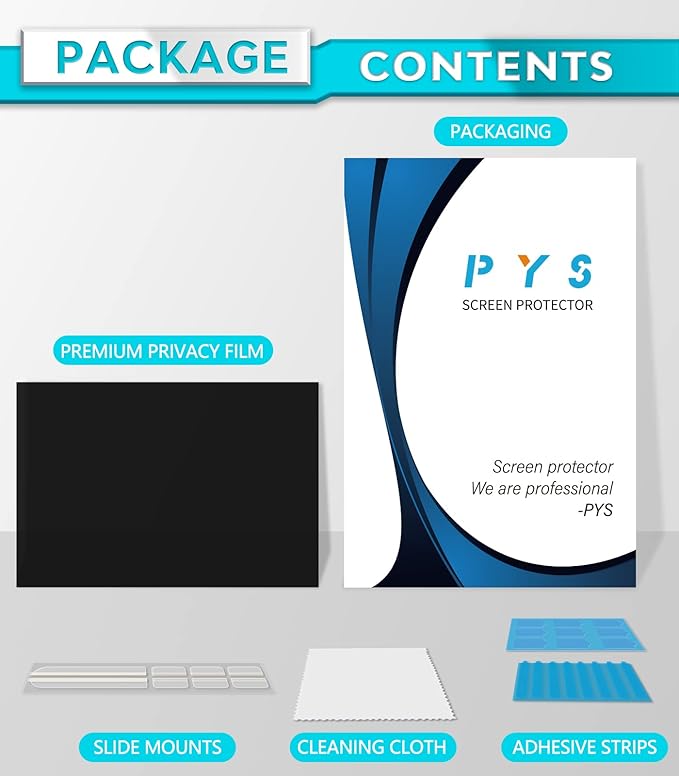 PYS Laptop Privacy Screen 16 Inch - Removable Laptop Screen Privacy Shield for 16:10 Widescreen Display - Anti Glare & Blue Light Screen Filters for Eye Protection - Black