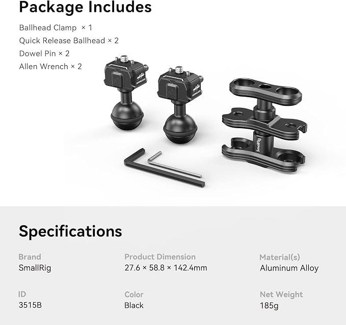 SmallRig Quick Release Ballhead Magic Arm 360° Rotation Articulating Magic Arm with 1/4" Screw, Drop-in HawkLock Camera Clamp for Field Monitor, Camera, Light, Max Load of 5kg, Aluminum Alloy - 3515C - Image 9