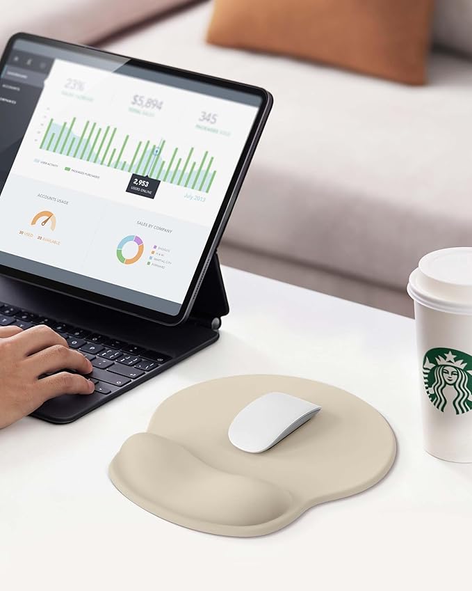 Mouse Pad with Wrist Rest, Ergonomic Mouse Pads for Desk, Office Non-Slip Mousepad with Gel Wrist Support(Beige, 10.6''L x 9''W)
