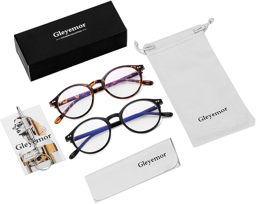 Gleyemor Blue Light Glasses for Men Women, Vintage Round Frame Computer Eyeglasses
