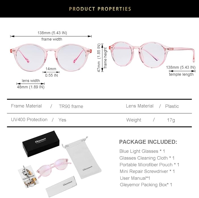 Gleyemor Blue Light Glasses for Men Women, Vintage Round Frame Computer Eyeglasses