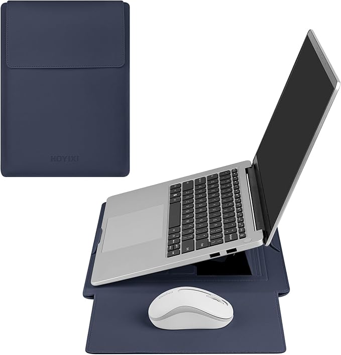 HoYiXi 15.6" Laptop Sleeve Case PU Leather with Stand Compatible with MacBook Pro 16/15.4'' MacBook Pro 15, Mac Air 15/ Dell, Matebook,Asus,15-16'' Laptop Bag,(Patent Pending),Blue