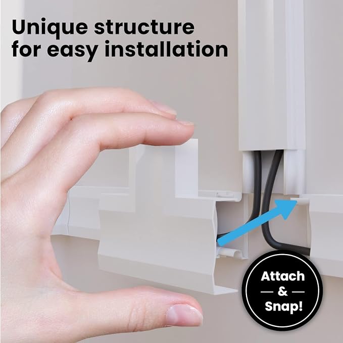 EVEO Cord Hider - 300” Cord Cover Wall Cable Hider, Cable Concealer, Wire Hiders for TV on Wall. Cable Management, Cord Hider Cable Raceway Wire Covers for Cords -18X (L17 W0.95 H0.5) - Medium - White - Image 7