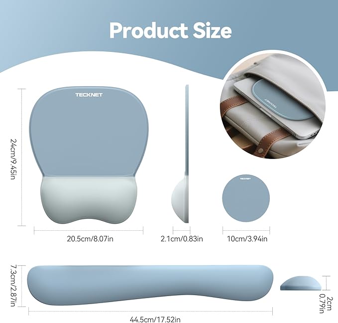 TECKNET Gel Mouse Pad with Wrist Rest, 3 in 1 Keyboard Wrist Rest for Pain Relief, Non-Slip PU Base & Easy Typing, Ergonomic Mousepad Set for Office & Home