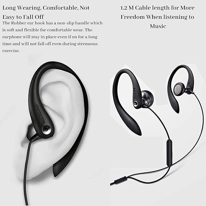 PHILIPS Over The Ear Sport Earbuds with Mic, Earphones for Sports, Running and Gym