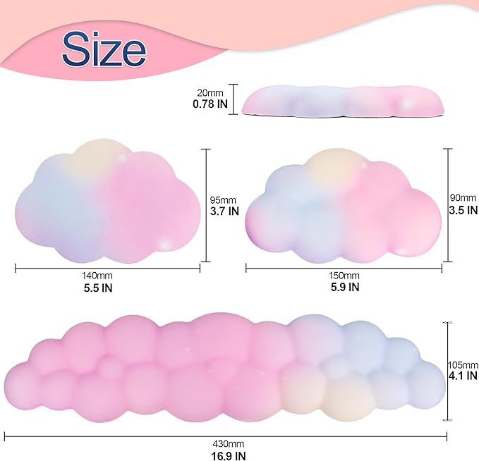 Cloud Wrist Rest Set for Keyboard and Mouse, Includes Cute Coaster, with Computers and Laptops(Colorful Set)