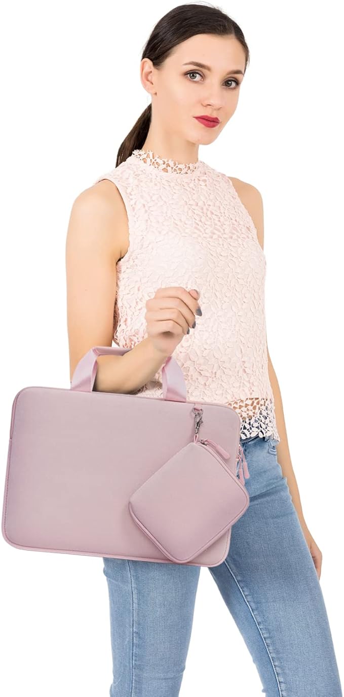 MOSISO Laptop Case 16 inch, 15-15.6 inch Laptop Sleeve Bag Compatible with MacBook Pro 16, HP Acer Dell Lenovo ASUS, Neoprene Carrying Computer Bag with Handle&Detachable Small Case, Pink