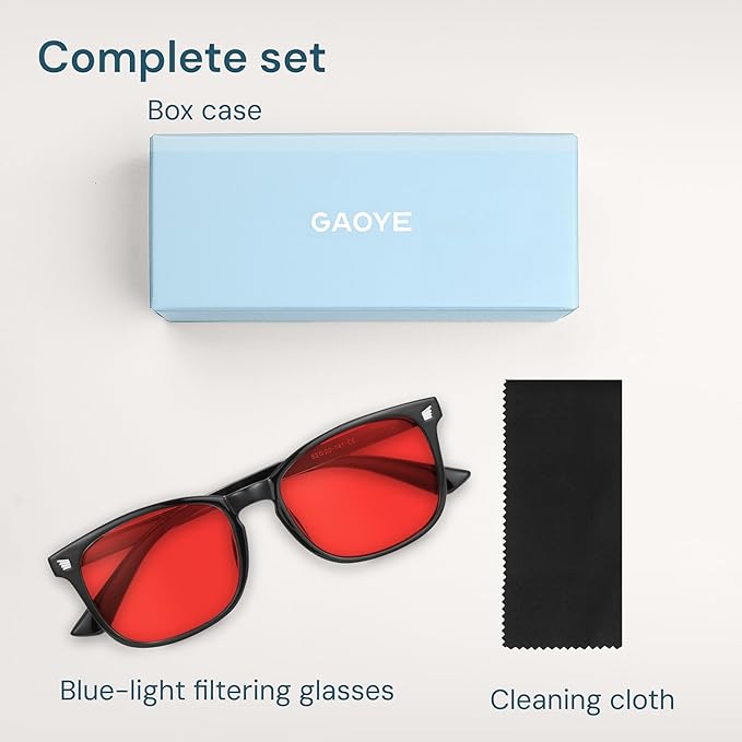 Gaoye Black with Red Lenses Blue Light Glasses for Computer & Gaming - Anti UV Ray Lenses, Scratch-Resistant & Comfort Fit
