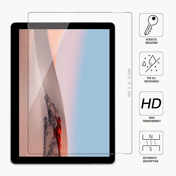 Megoo Screen Protector (2 Pack) for Microsoft Surface Go 4/3/2/1, 9H Tempered Glass, Anti-Drop, Hydrophobic, Oleophobic, 24.1 x 17.1 cm, 10.5 inch, 2 Pieces
