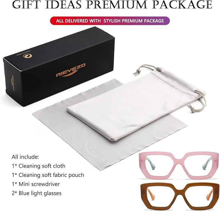 AIEYEZO Thick Frame Blue Light Glasses Men Women, Fashion Square Computer Eyeglass Anti Eyestrain & Prevent Headache
