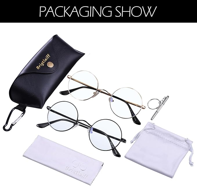 Brigtlaiff Round Blue Light Blocking Glasses for Men Women, Computer Gaming TV Glasses Anti Eyestrain with Metal Frame