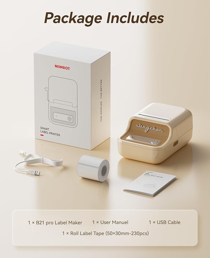 NIIMBOT B21 Pro Label Maker with Tapes, 300DPI HD Label Printer, Sticker Maker for Home Organization, Photo Print, Study Graphics, Scrapbook, White